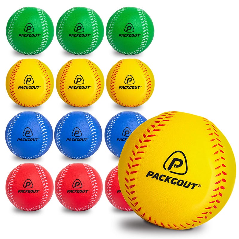PACKGOUT Soft Baseballs, Foam Baseballs for Kids Teenager Players Training Balls 12Pcs (Red, Blue, Yellow, Green) - Image 1